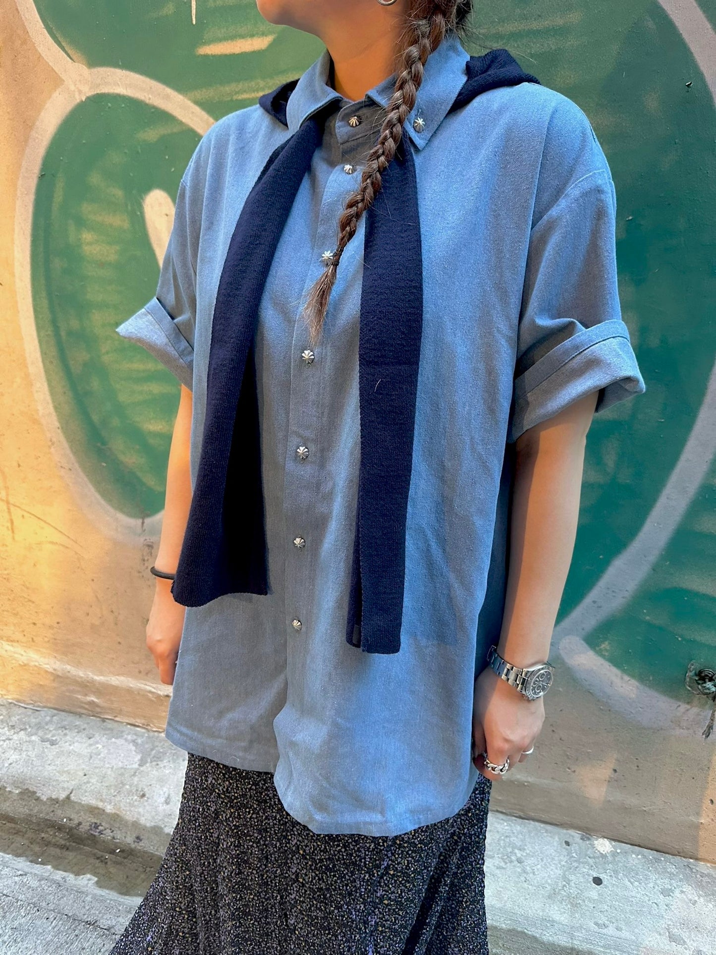 • FUSSY MADE • LIGHT BLUE HUE DENIM SHIRT ( WITH SCARF )