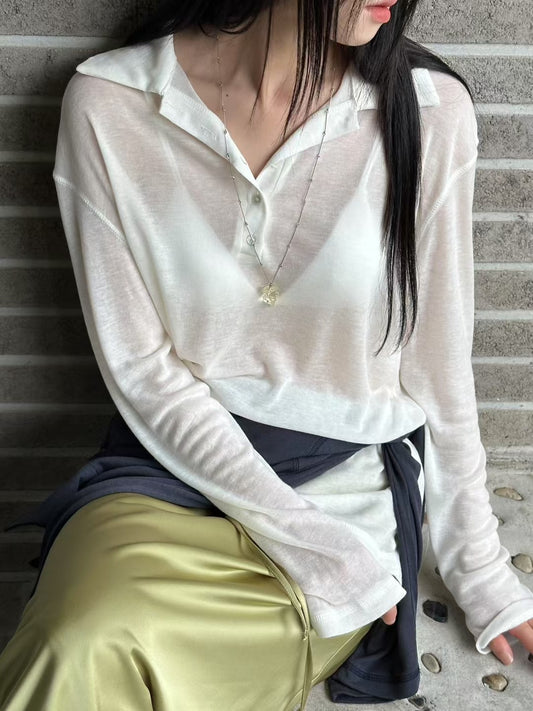 GAUZY POLO TOP