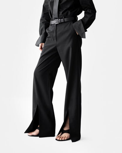 ELEGANT SPLIT-FLARE TROUSERS