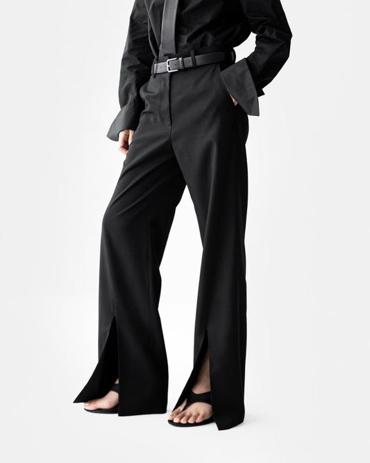 ELEGANT SPLIT-FLARE TROUSERS