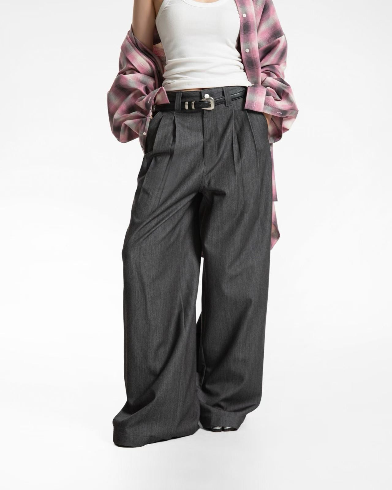 LOOSE FIT TWILL WIDE LEG TROUSERS