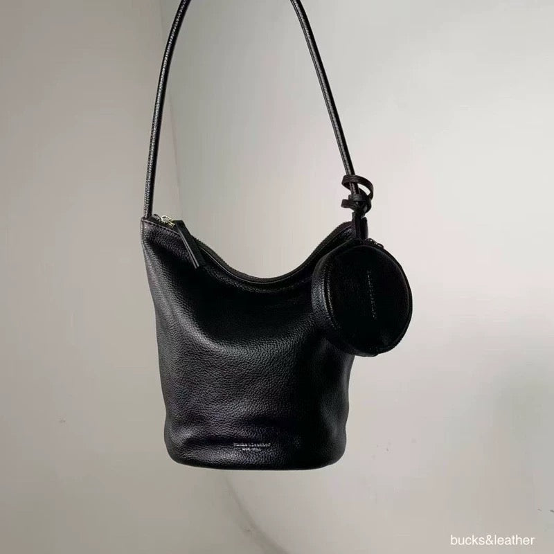 CALF LEATHER ZIP HOBO BAG WITH MINI POUCH