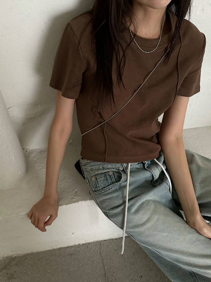 FRONT DOUBLE SEAM CROP TEE