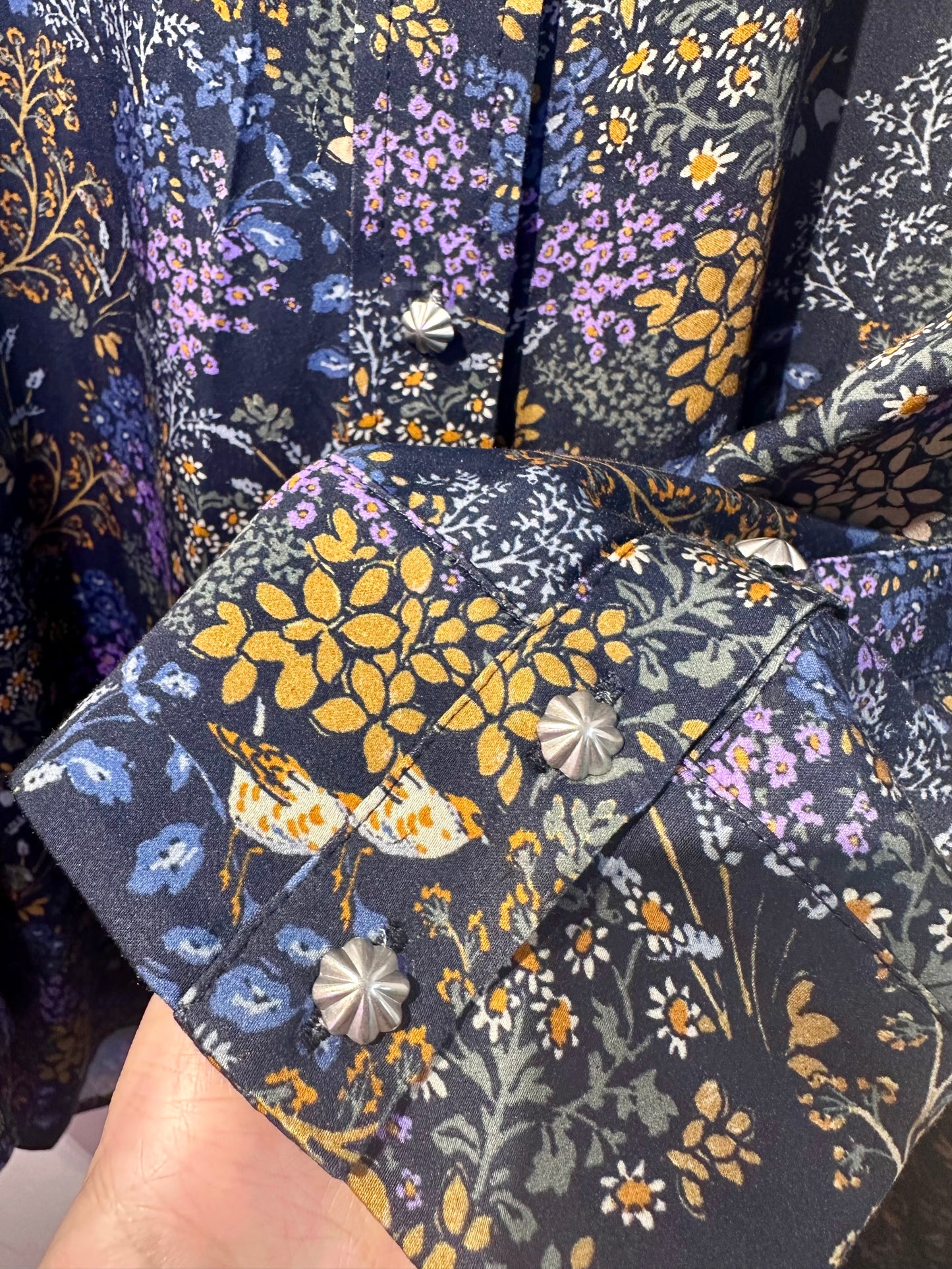 • FUSSY MADE • NAVY SILK FLORAL SHIRT  ( LIBERTY OF LONDON FABRIC )