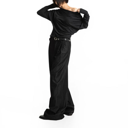 LOOSE FIT TWILL WIDE LEG TROUSERS