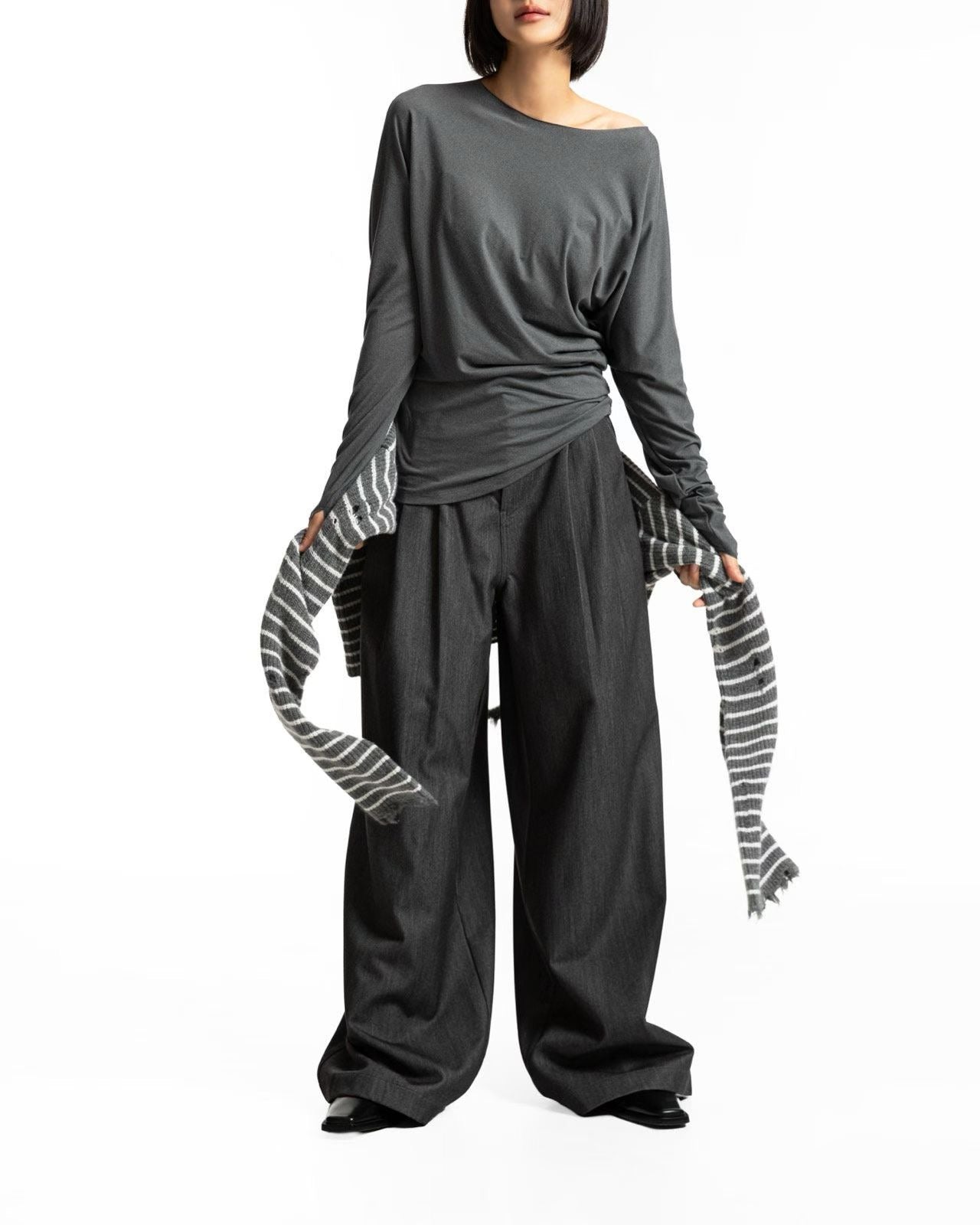 LOOSE FIT TWILL WIDE LEG TROUSERS