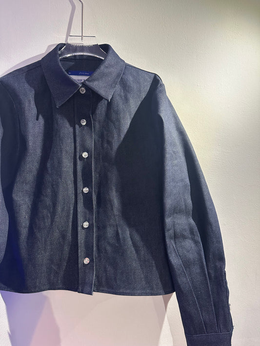 • FUSSY MADE • TEXTURED DENIM CROP SHIRT