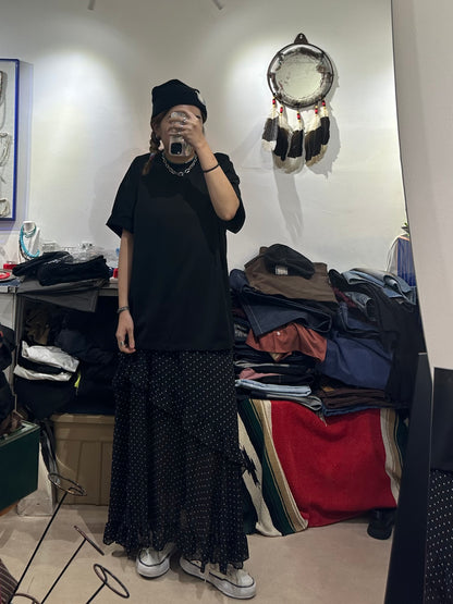 ASYMMETRIC DOTTED CHIFFON SKIRT
