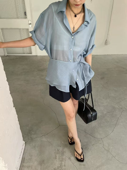 FLOWY WAIST STRAP SHIRT