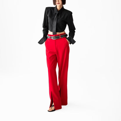 ELEGANT SPLIT-FLARE TROUSERS
