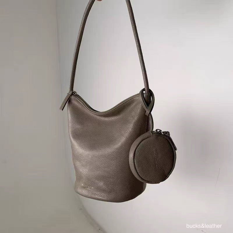 CALF LEATHER ZIP HOBO BAG WITH MINI POUCH
