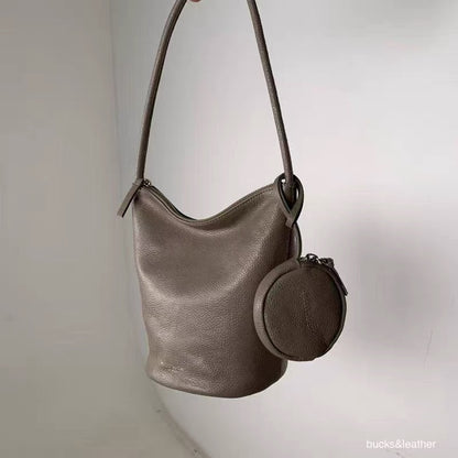 CALF LEATHER ZIP HOBO BAG WITH MINI POUCH