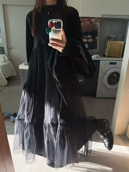 BLACK SMOCKED TULLE DRESS