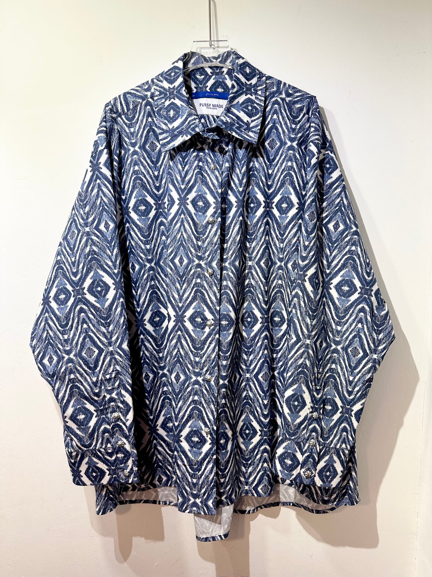 • FUSSY MADE • BLUE IKAT PRINTED SHIRT