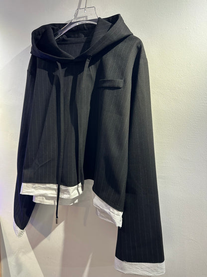 • FUSSY MADE • PINSTRIPE HOODED BLOUSE