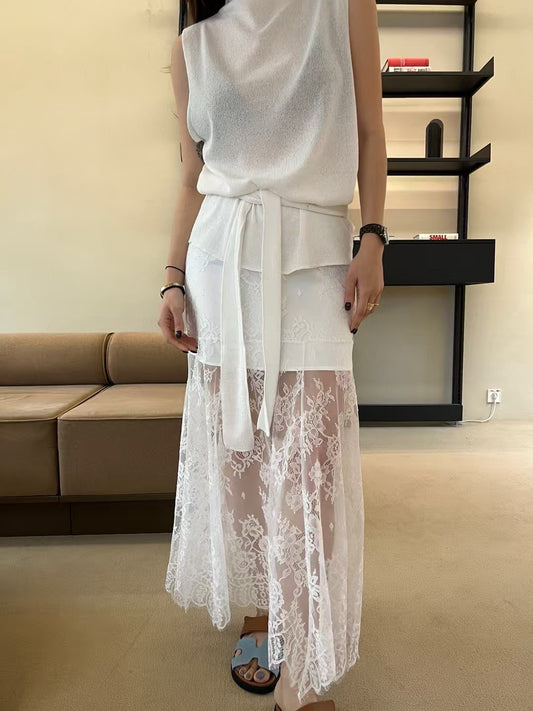 COTTON X LACE SKIRT -2 COLOURS