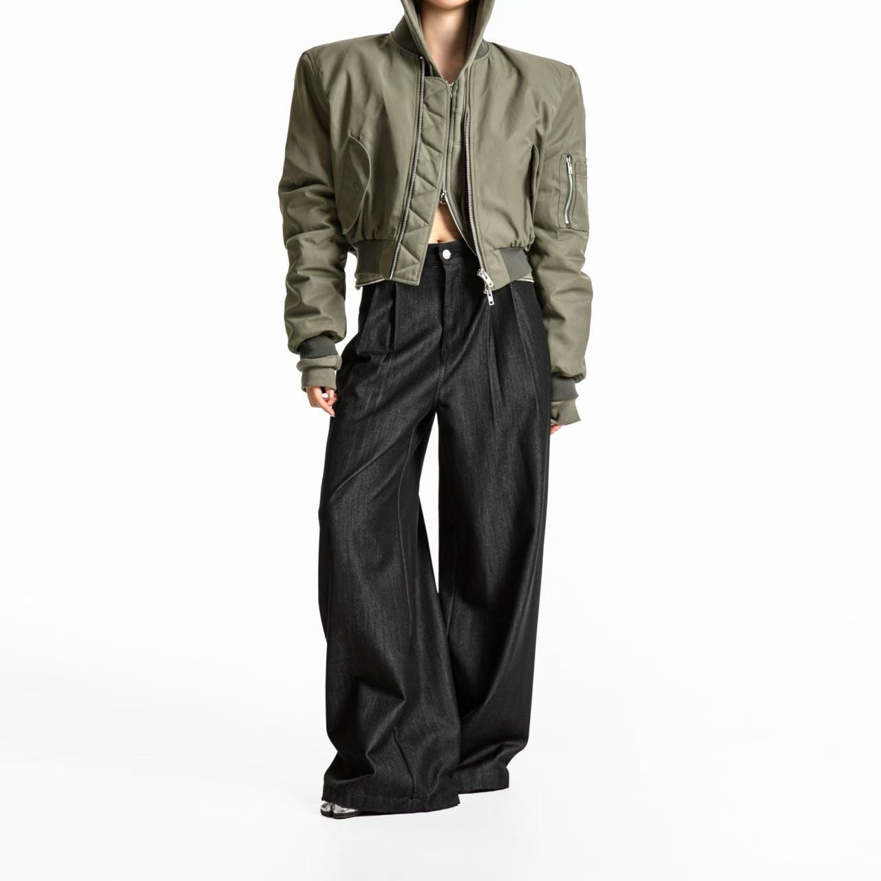 LOOSE FIT TWILL WIDE LEG TROUSERS