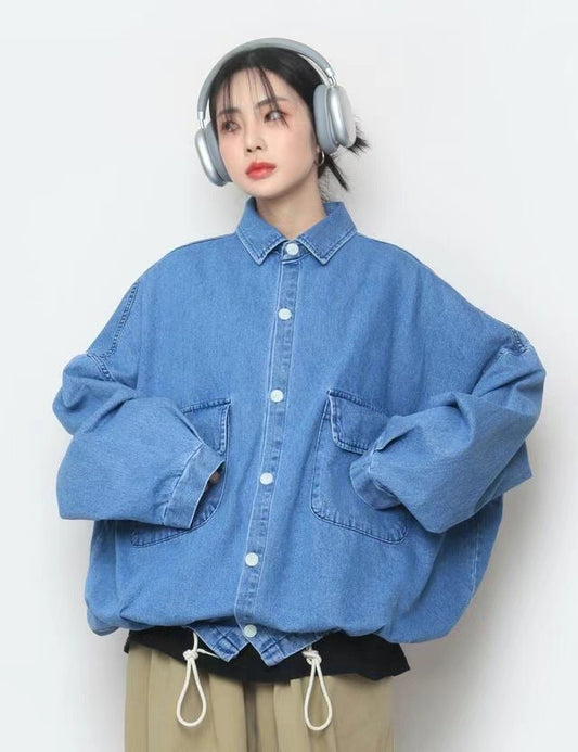 OVERSIZED FLAP POCKET DENIM SHIRT JACKET