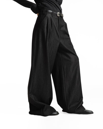 LOOSE FIT TWILL WIDE LEG TROUSERS