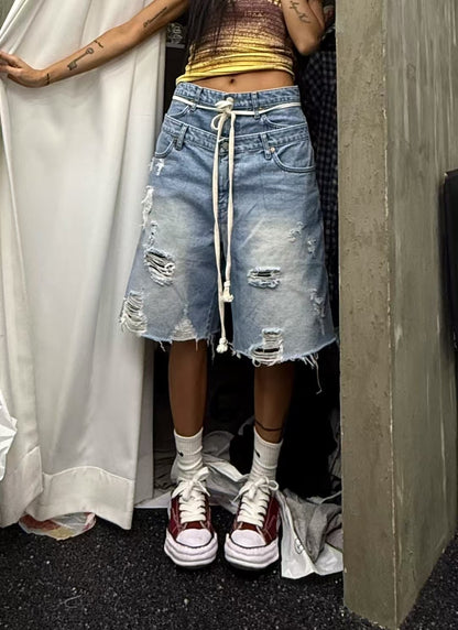 2 LAYER WAISTED DENIM SHORTS