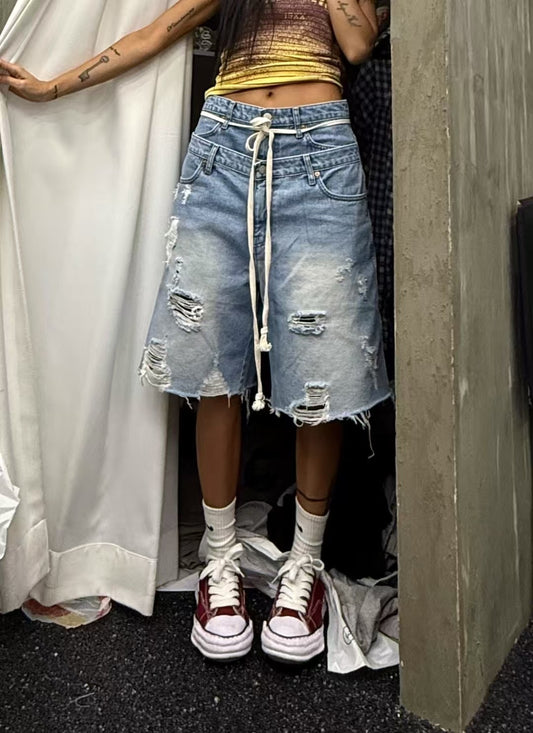 2 LAYER WAISTED DENIM SHORTS