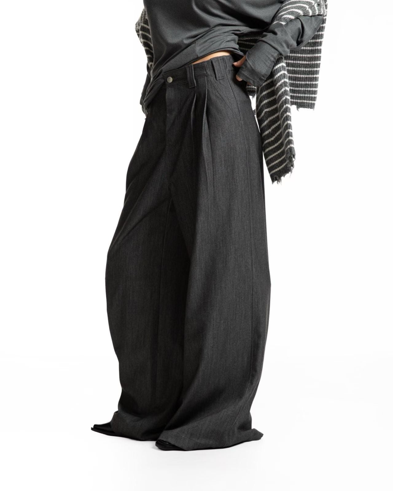 LOOSE FIT TWILL WIDE LEG TROUSERS