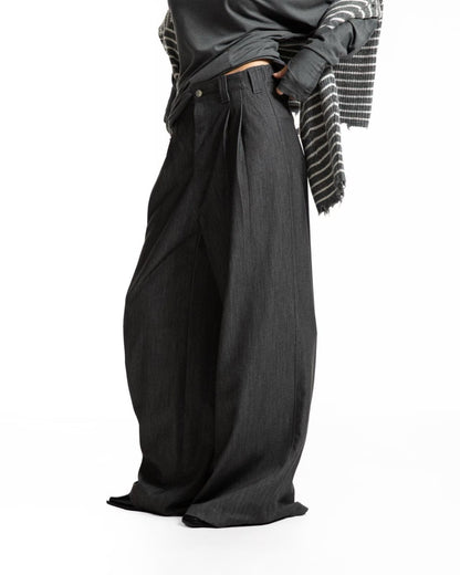 LOOSE FIT TWILL WIDE LEG TROUSERS