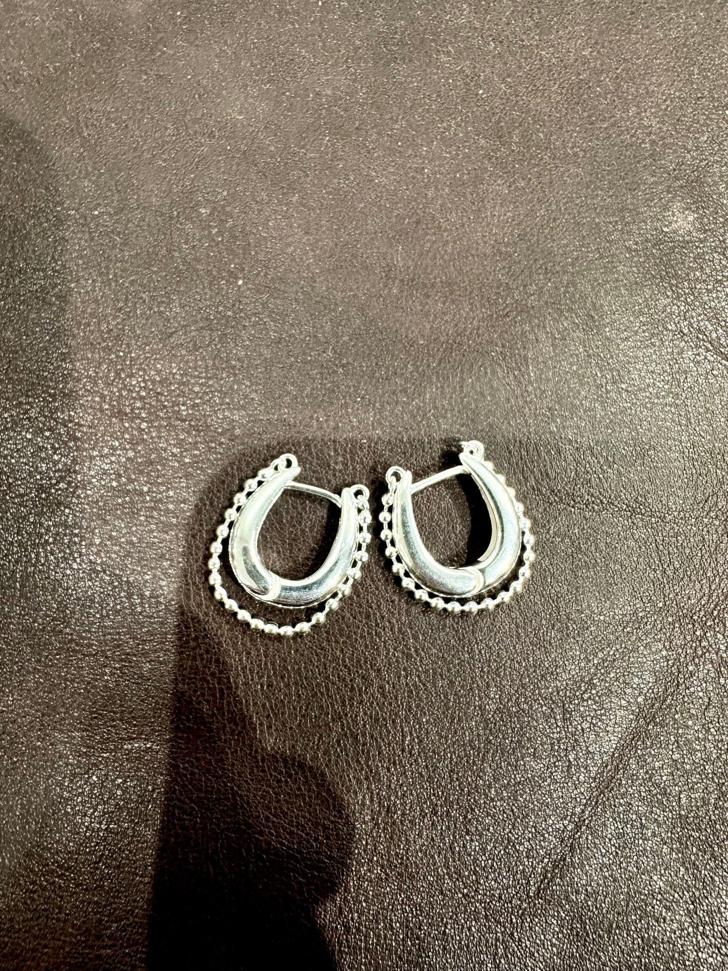 925 LUCKY BEADED HORSESHOE HOOPS EARRINGS