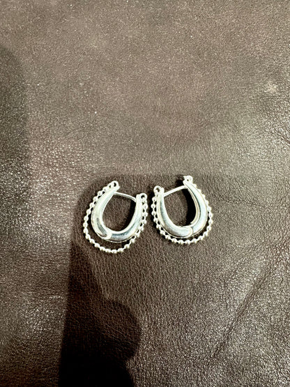 925 LUCKY BEADED HORSESHOE HOOPS EARRINGS