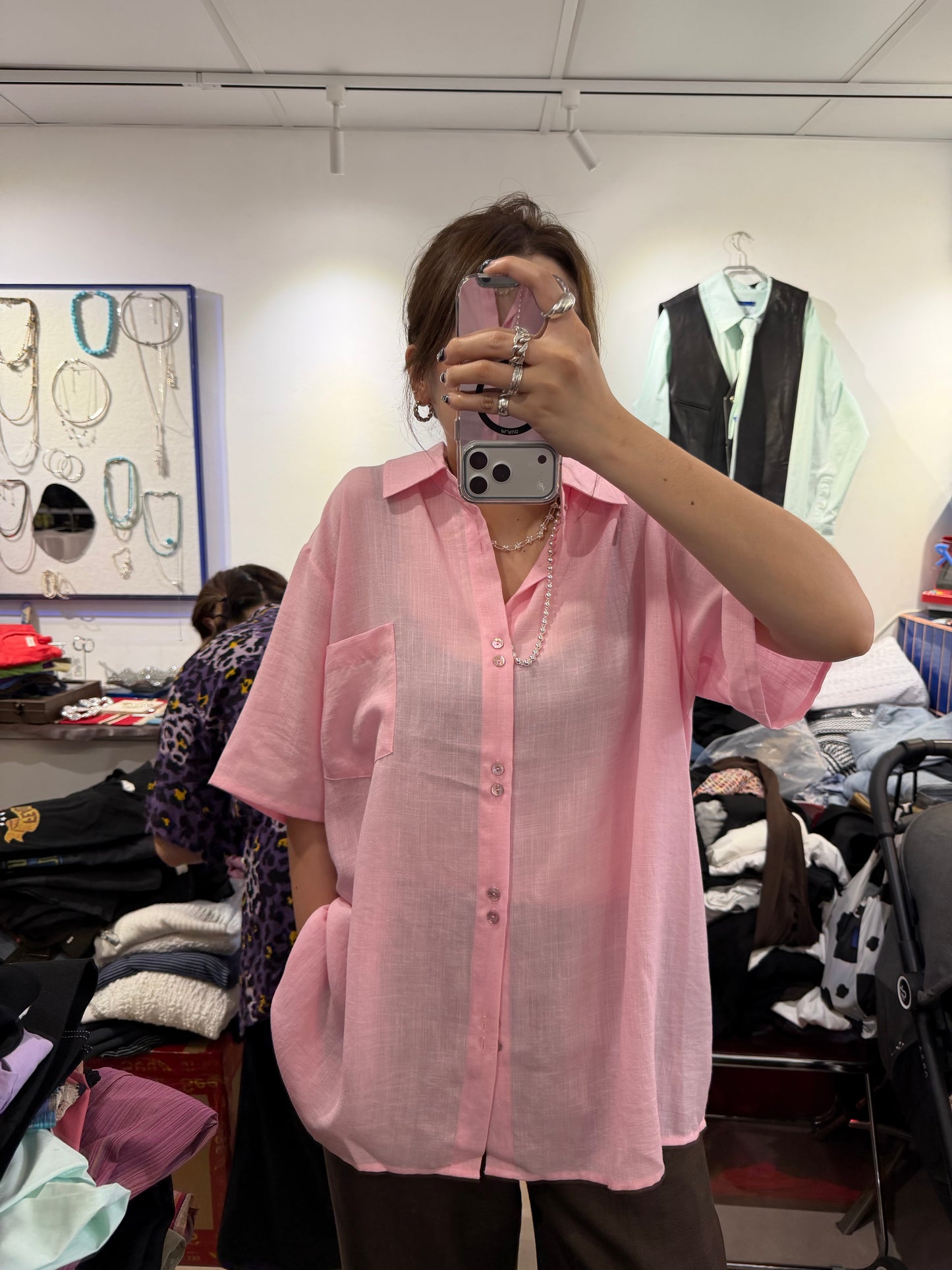 • FUSSY MADE • PINK AIRY SLUB LINEN SHIRT