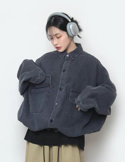 OVERSIZED FLAP POCKET DENIM SHIRT JACKET