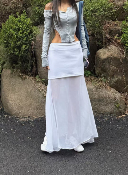 CONTRAST FABRIC SHEER SKIRT
