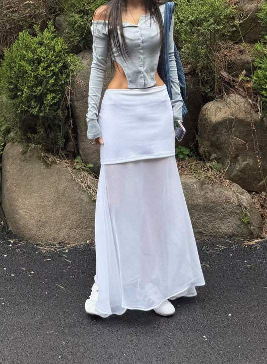 CONTRAST FABRIC SHEER SKIRT