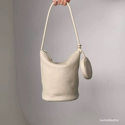 CALF LEATHER ZIP HOBO BAG WITH MINI POUCH
