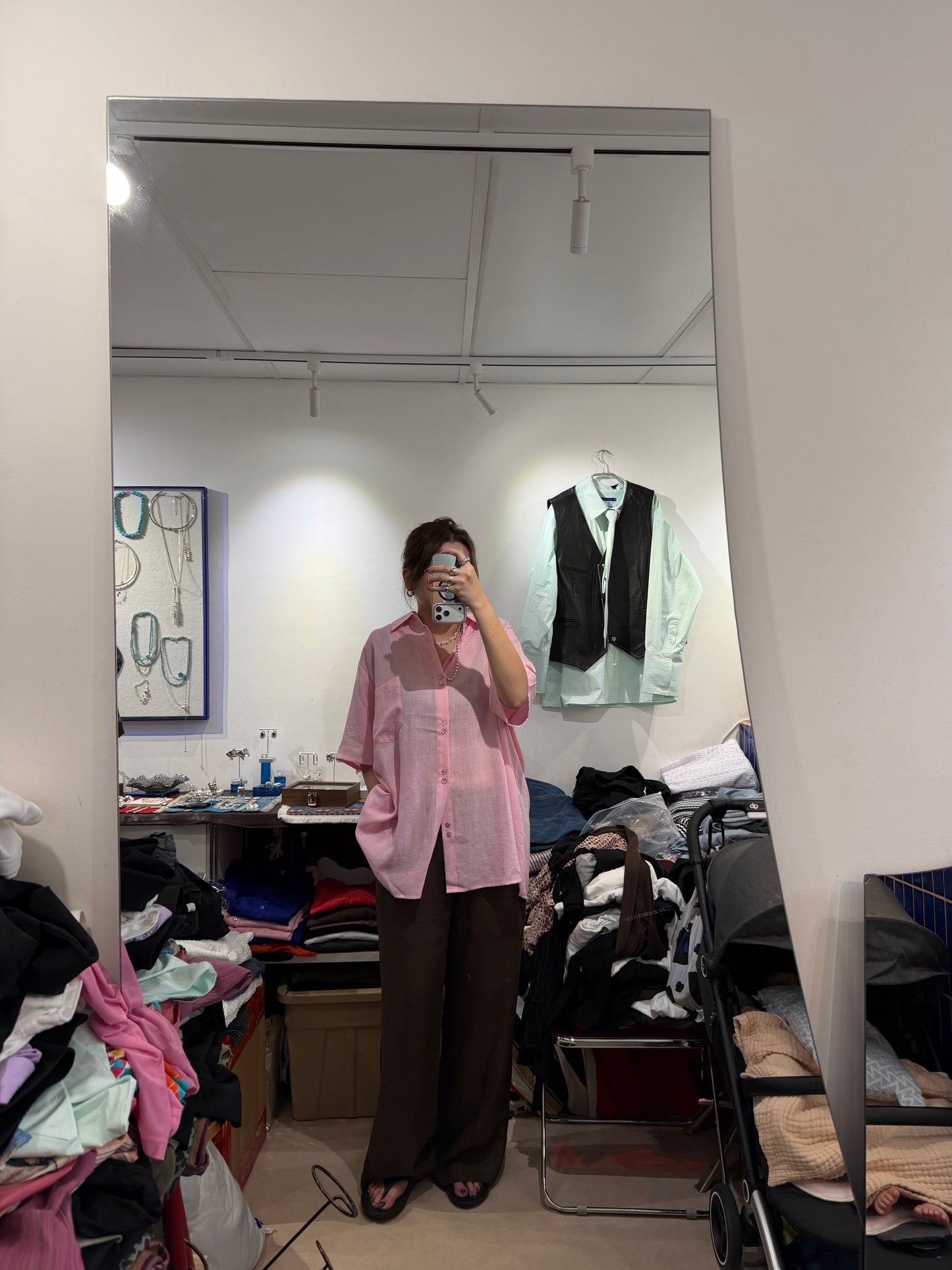 • FUSSY MADE • PINK AIRY SLUB LINEN SHIRT
