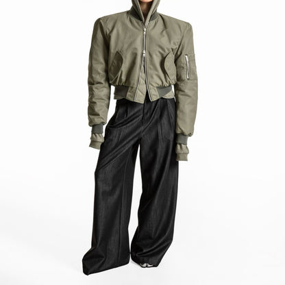 LOOSE FIT TWILL WIDE LEG TROUSERS