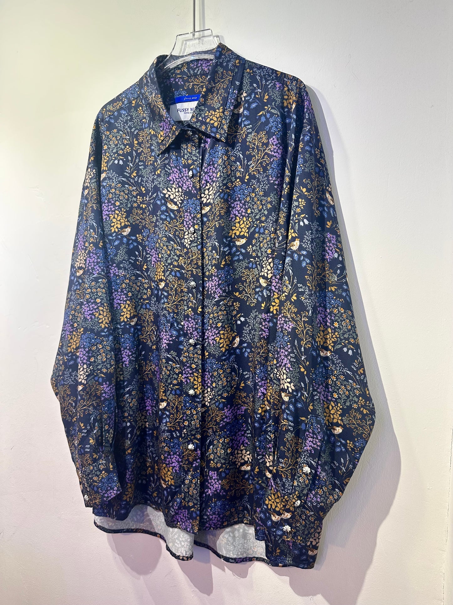 • FUSSY MADE • NAVY SILK FLORAL SHIRT  ( LIBERTY OF LONDON FABRIC )