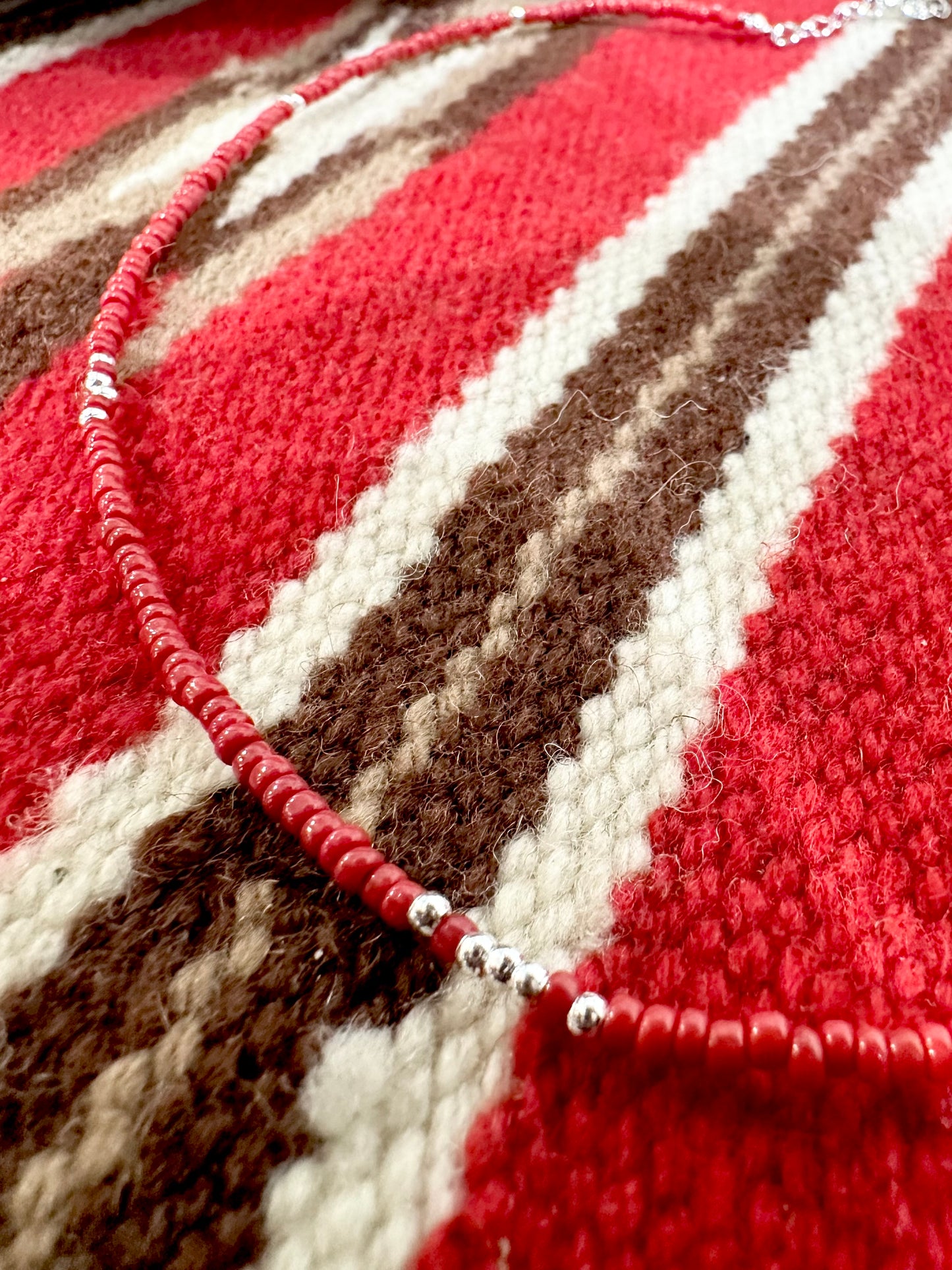 925 SILVER SPACERS WITH RED SEED BEAD NECKLACE