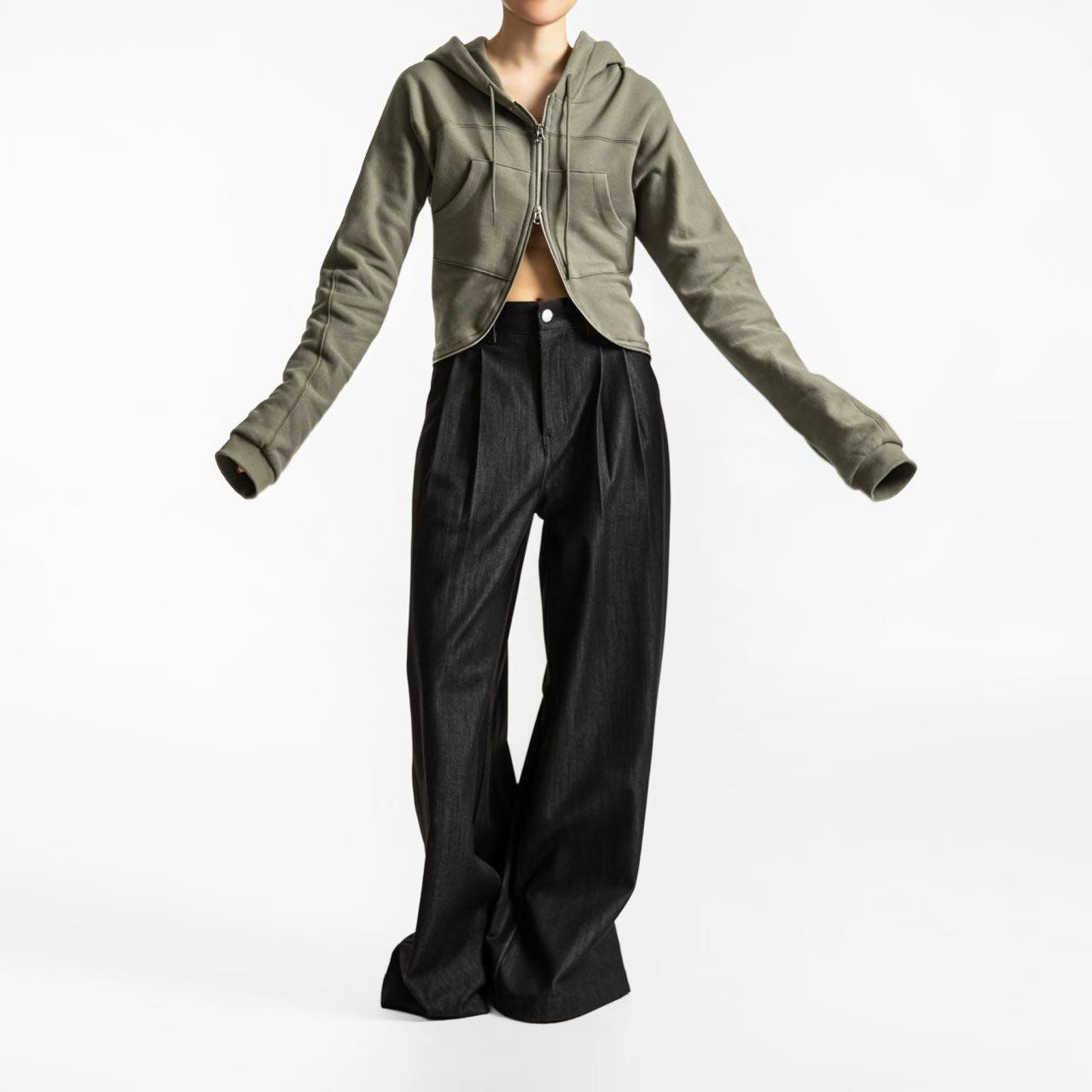 LOOSE FIT TWILL WIDE LEG TROUSERS