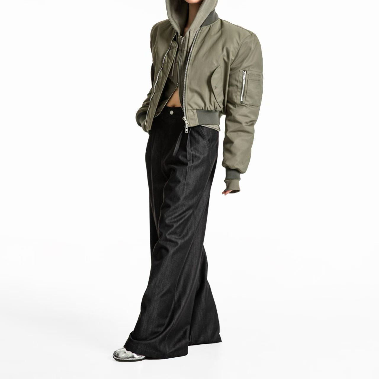 LOOSE FIT TWILL WIDE LEG TROUSERS