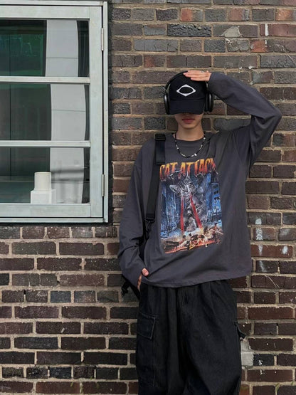 "CAT ATTACK" PRINT TEE