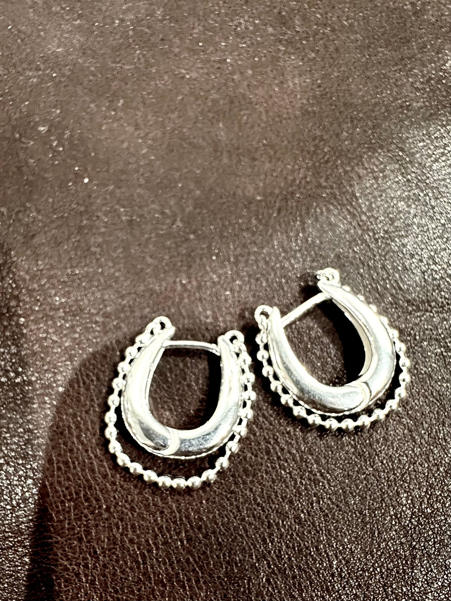 925 LUCKY BEADED HORSESHOE HOOPS EARRINGS