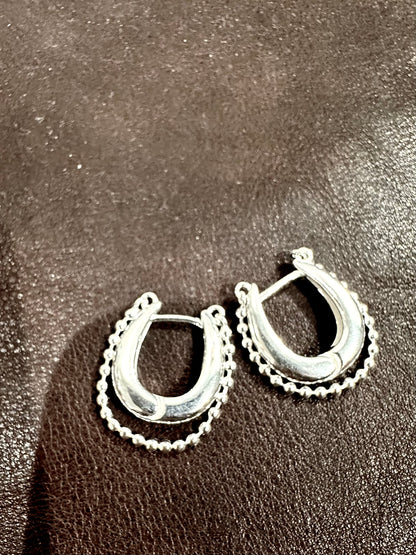 925 LUCKY BEADED HORSESHOE HOOPS EARRINGS