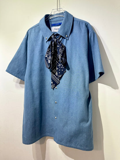 • FUSSY MADE • LIGHT BLUE HUE DENIM SHIRT ( WITH SCARF )