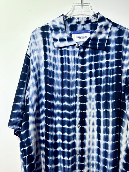 • FUSSY MADE • BLUE TIE DYE SHIBORI PRINTED SHIRT