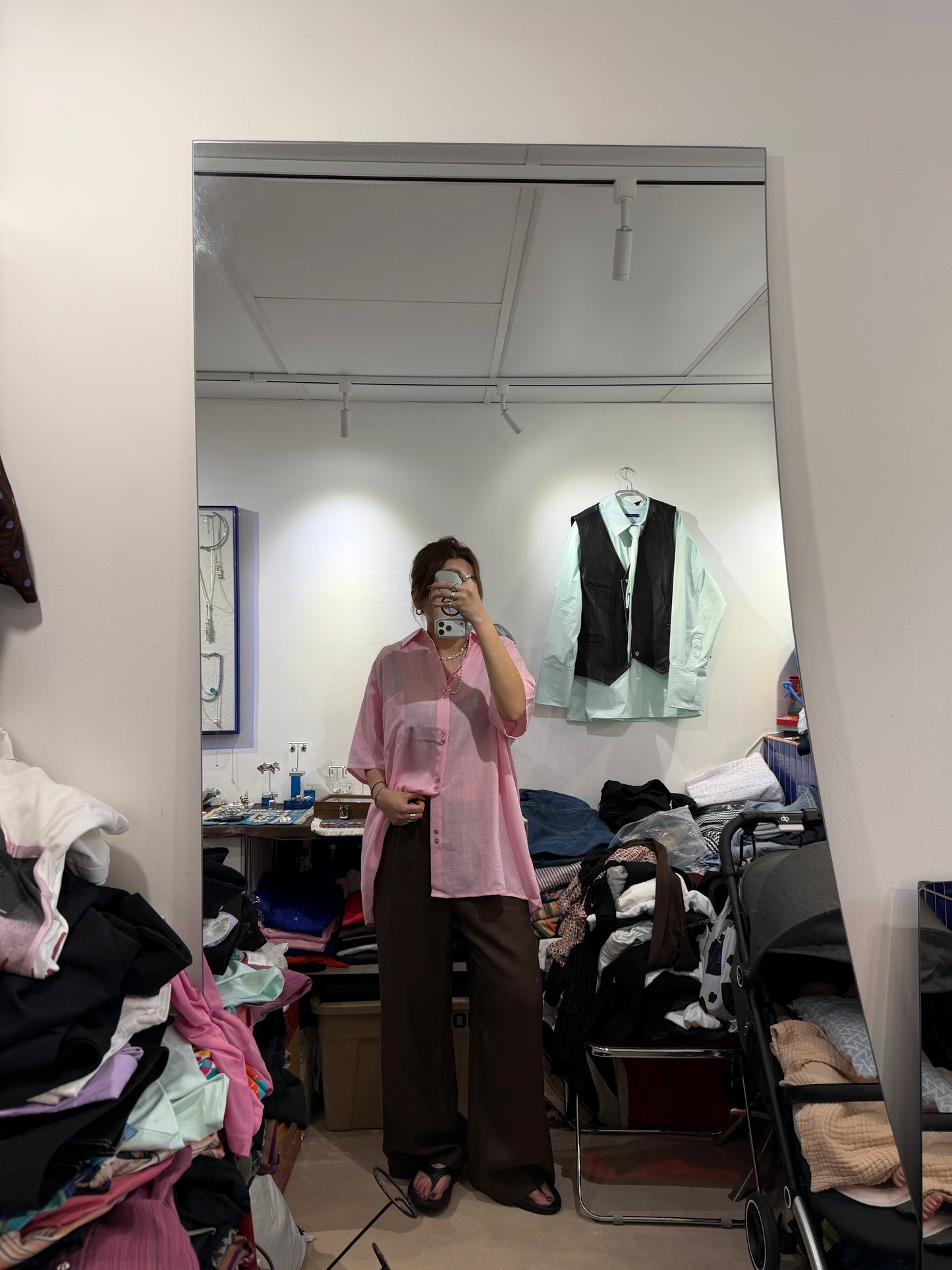 • FUSSY MADE • PINK AIRY SLUB LINEN SHIRT