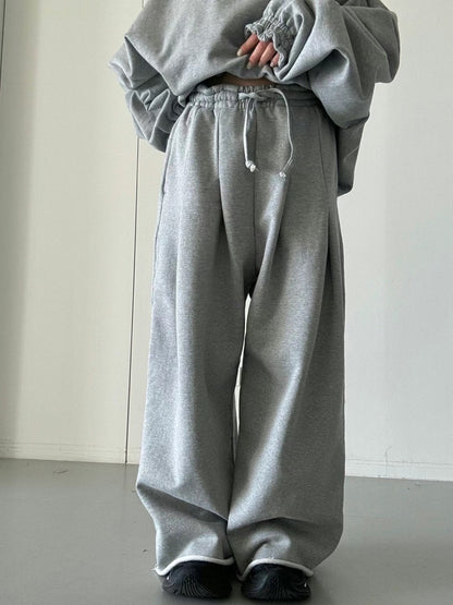 WAIST PLEATED COTTON JERSEY PANTS