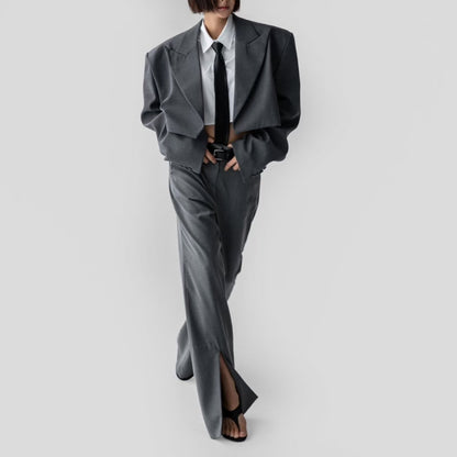 ELEGANT SPLIT-FLARE TROUSERS