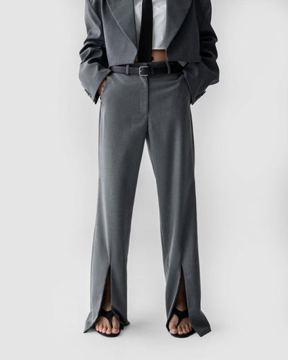 ELEGANT SPLIT-FLARE TROUSERS