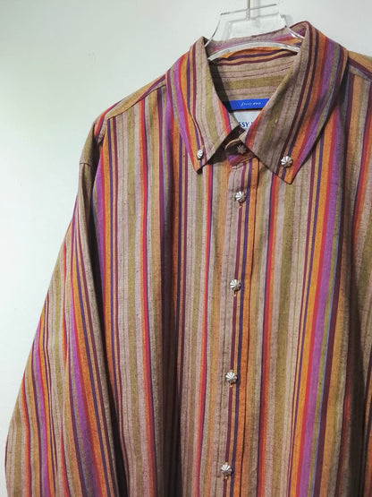 • FUSSY MADE • SPICED AMBER VERTICAL STRIPES SHIRT